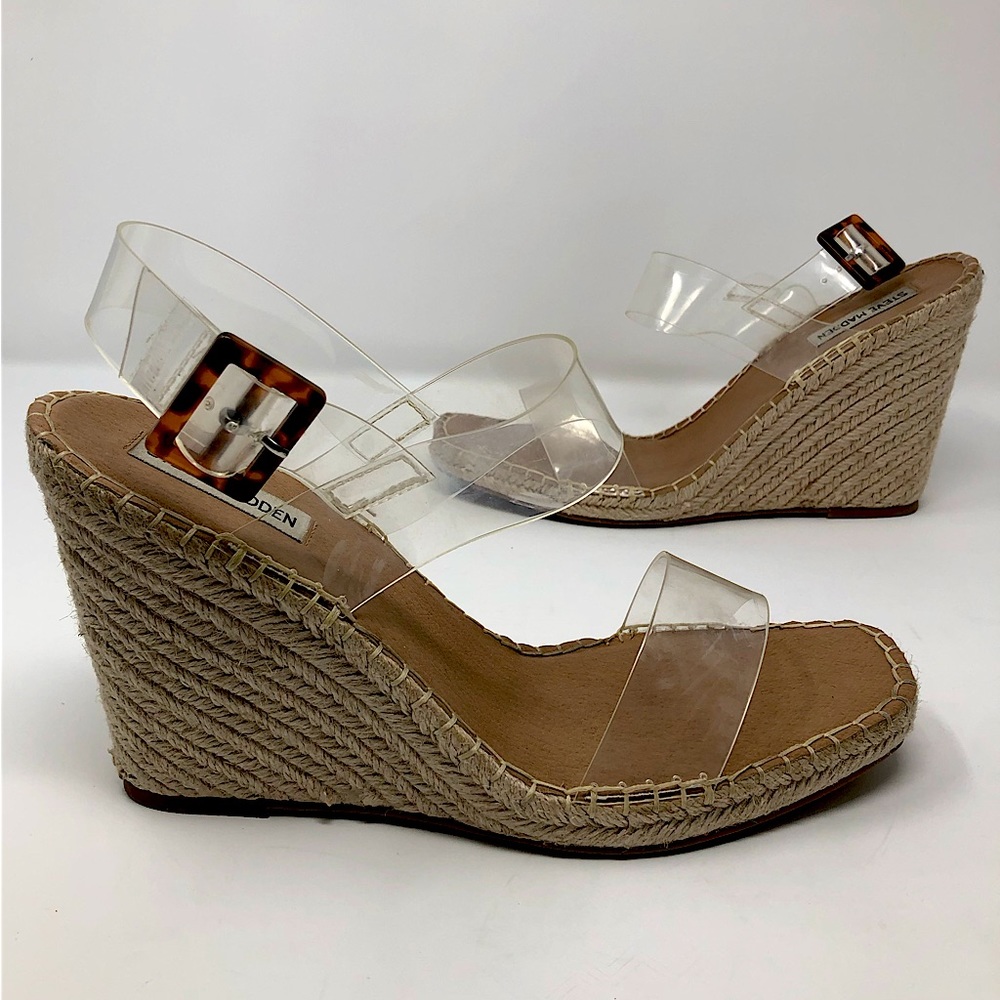 Steve Madden Uri Espadrille Clear Strap Wedges Size 11